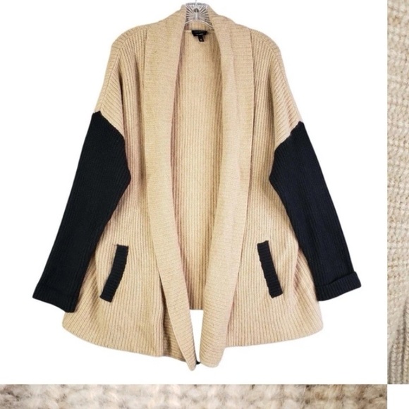 Talbots Sweaters - Talbots Tan and Black Shawl Collar Pure Cashmere Cardigan Small